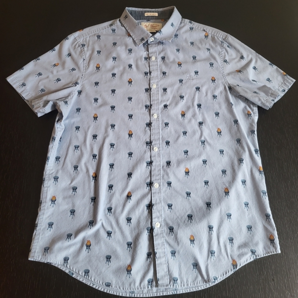 Original Penguin Charcoal Grill Print Short Sleeve Shirt Size Large